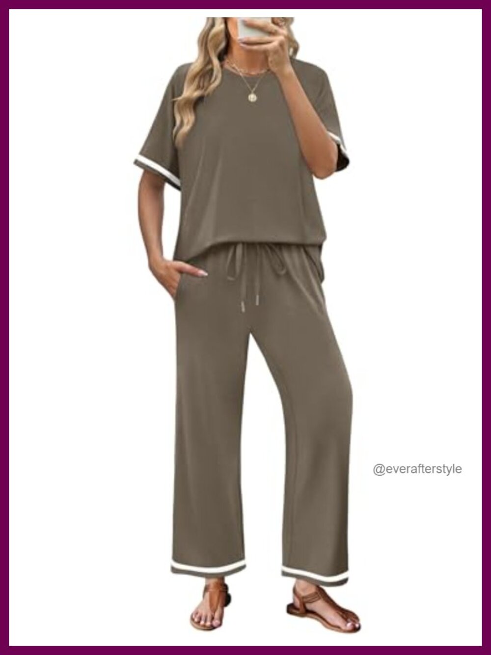 Women's 2 Piece Lounge Set Short Sleeve Wide Leg Pants Casual Travel